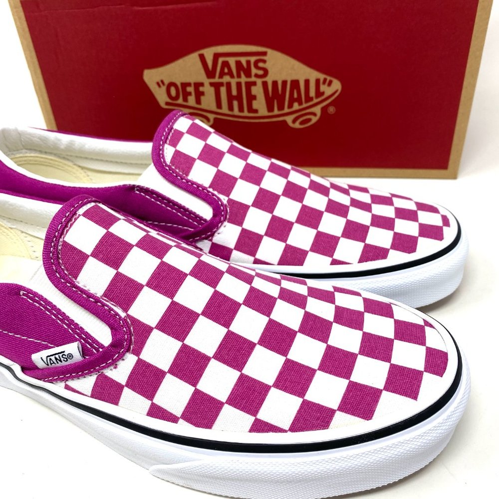 VANS Classic Slip On Checkerboard Low Top Fuchsia men’s Sneakers VN000XG8AZY - Picture 8 of 11